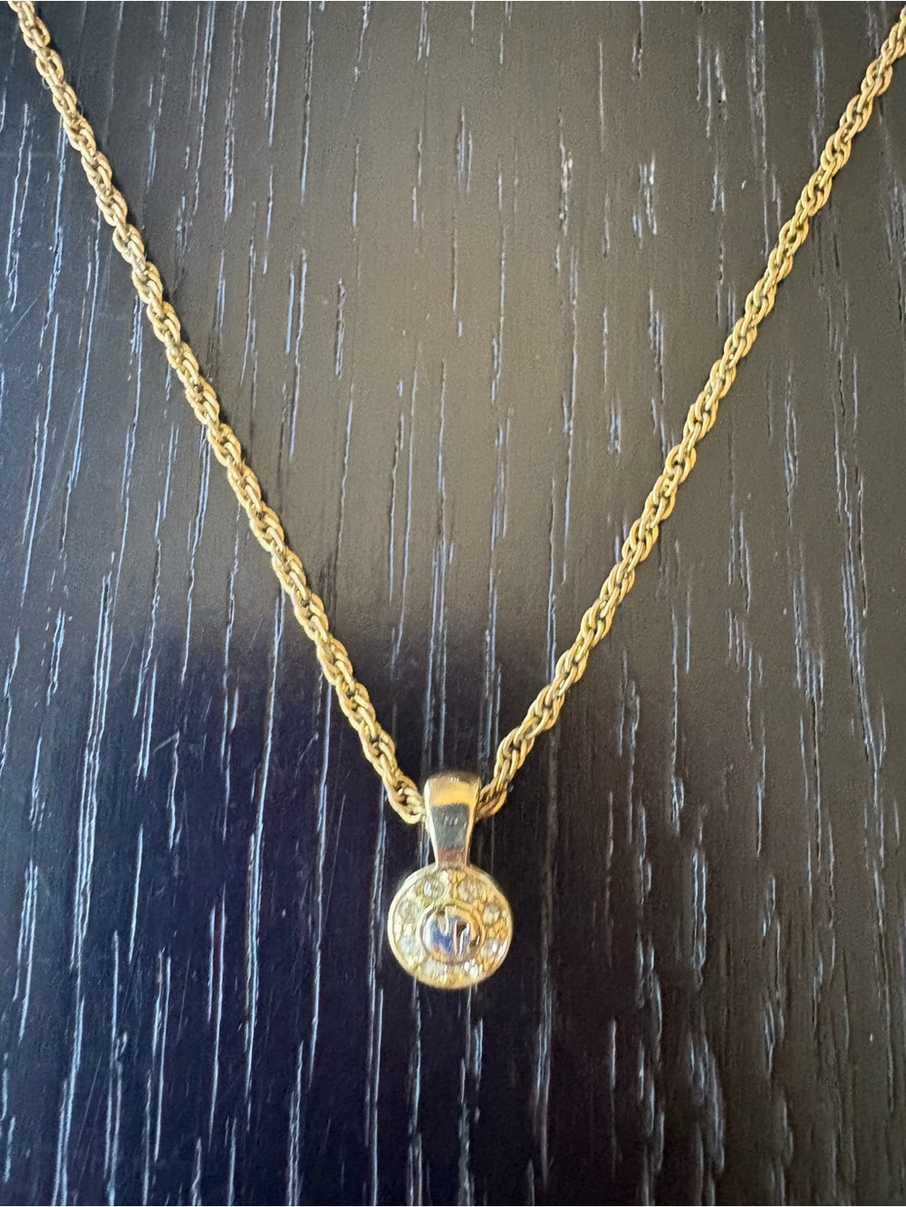 Nina Ricci Vintage Gold-Plated Necklace with Mini Round Crystal Pendant - Picture 5 of 5